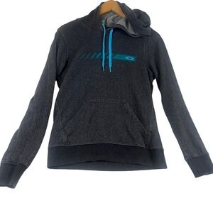 Oakley WoMens Charcoal Gray Teal Graphic Pullover Hoodie Sweatshirt Small